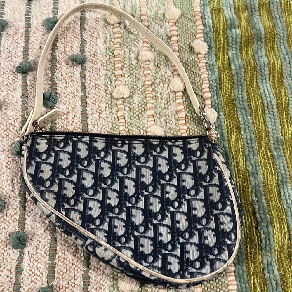 Navy and white vintage dior saddle bag